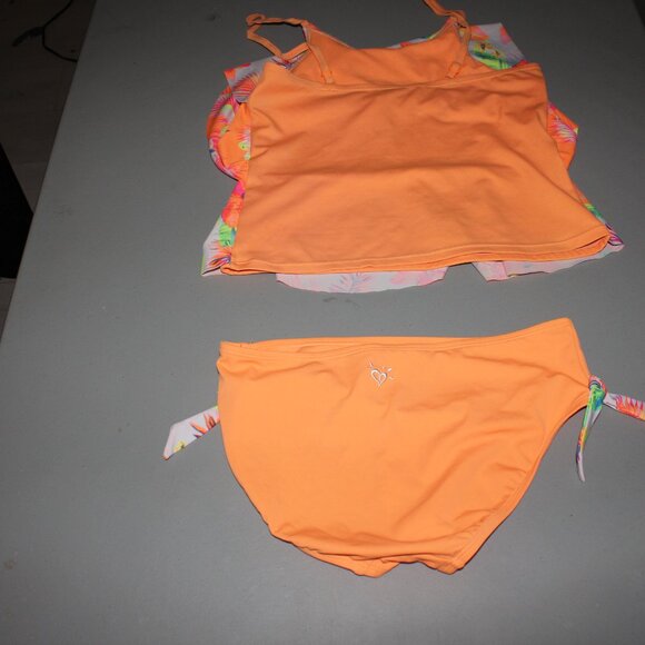 Tropical Orange 2 Pcs Justice Tankini Swimsuit Size 16 - Picture 5 of 10
